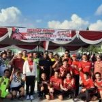 Bupati Tulang bawang membuka Futsal Sparing dalam rangka menyambut hari ulang tahun (HUT) ke-77 Dikecamatan penawar Tama